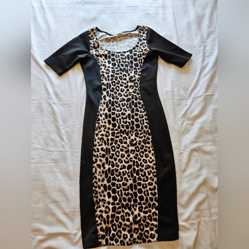 Leopard Print Black Dress